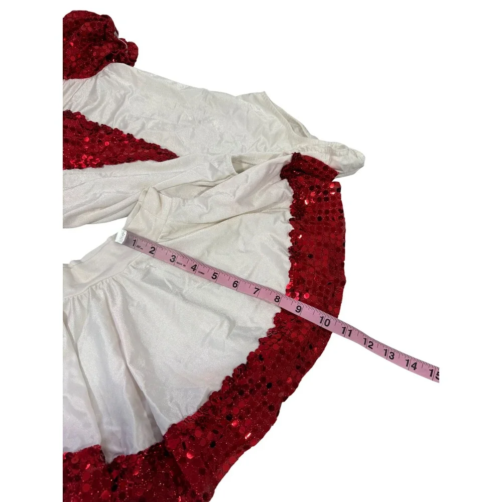Vintage 90s Kids Dance Costume Competition Set Red White Sequin Bodysuit Skirt